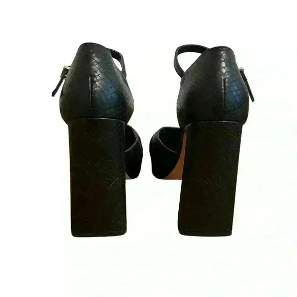 OFFICE London Size Black Snake Mix Haddie Platform Block High Heels - Picture 6 of 8